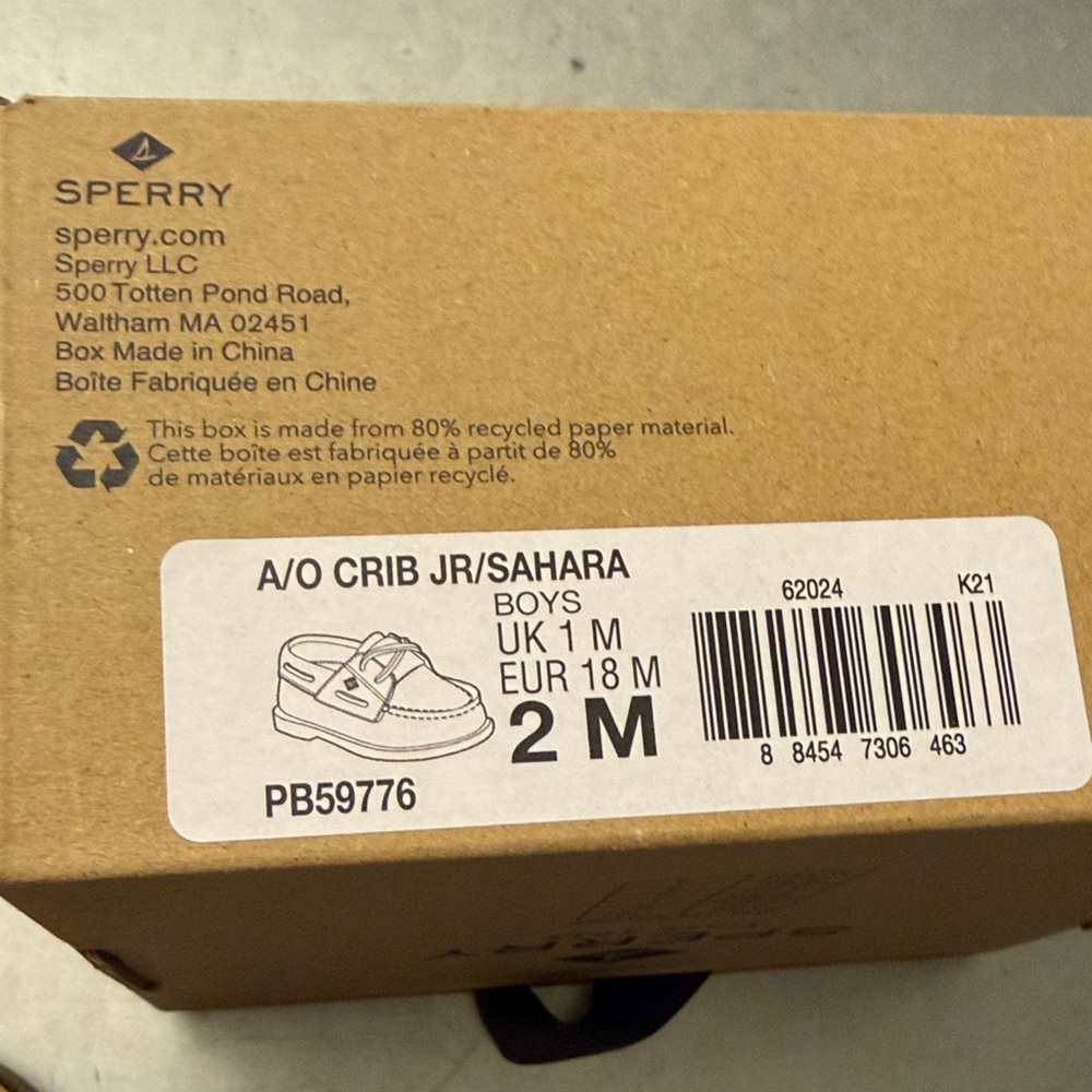 Sperry Kids Light Brown Moccasins. Size 2. Original box - Picture 4 of 4